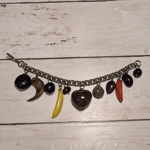 Vintage 1950s Tiki Charm Bracelet - "Cat Claw" Tropical Seed Nut Kitsch